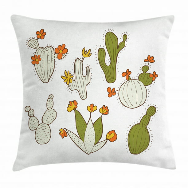 Multicolor Nature and Plant Pillows and Home Decoration Soft Pastel Green Cartoon Cactus Succulents Throw Pillow 18x18 